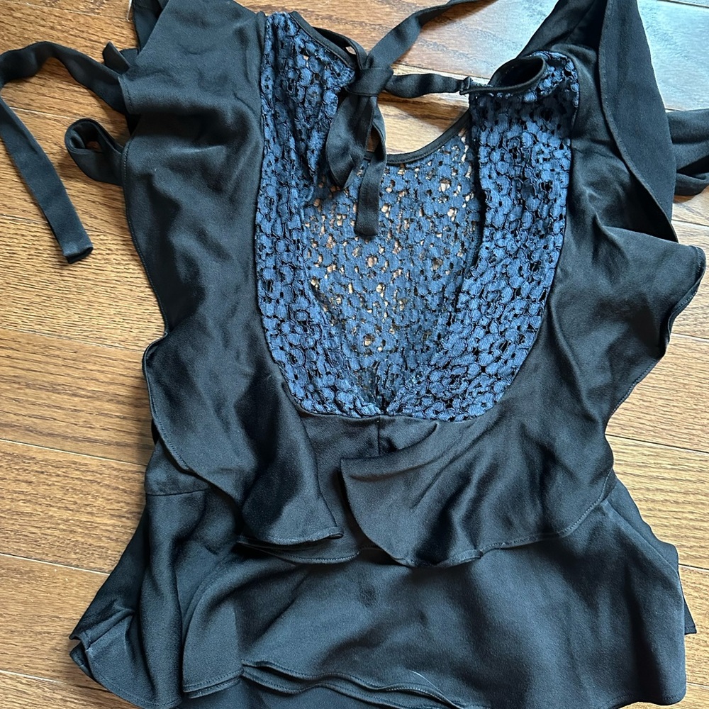 Marissa Webb Black Puff Sleeve Ruffled Blouse - Picture 4 of 4